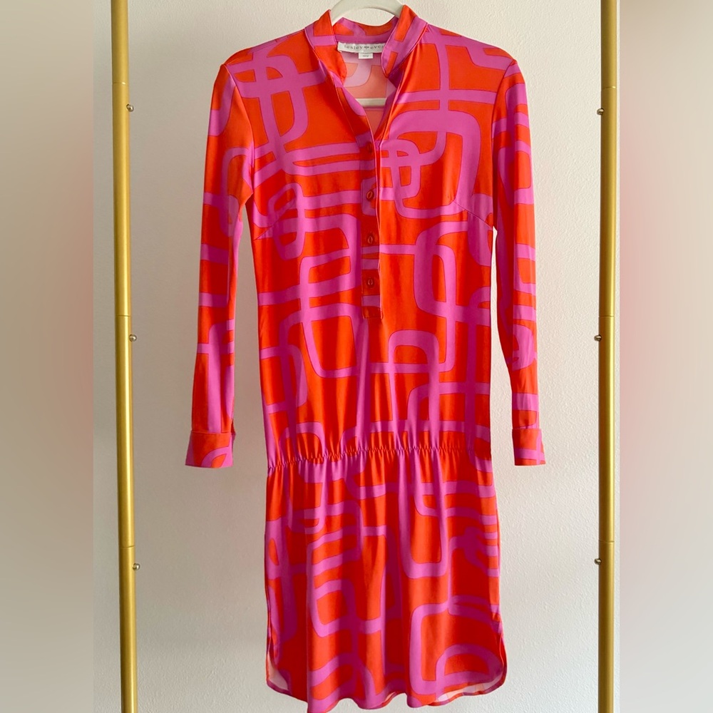 Lesley Evers‎ Pink Orange Long Sleeve Mini Dress Women’s Sz Tiny/0